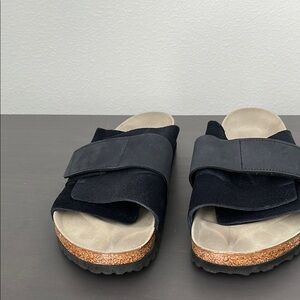 Birkenstock Kyoto Blue Suede Slide Sandals